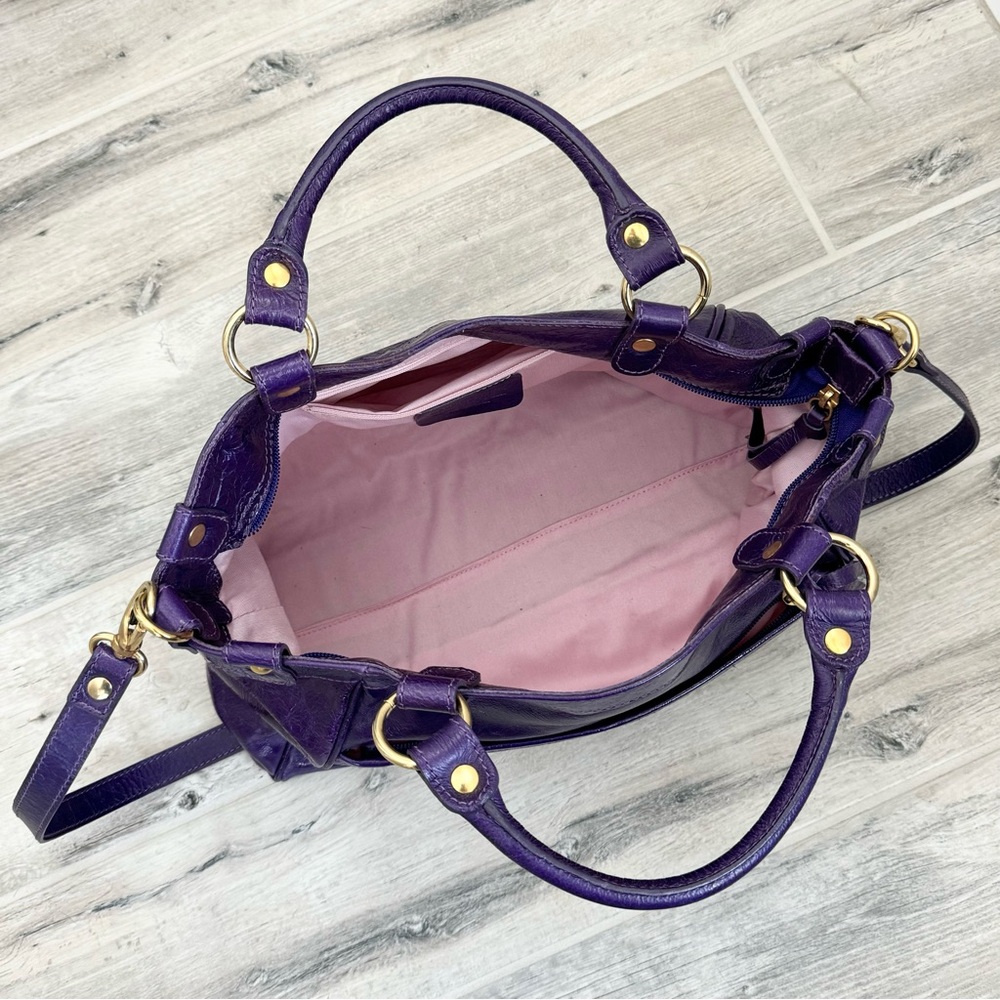 Maurizio Taiuti Genuine Leather Purple Satchel Crossbody Bag - Picture 9 of 14
